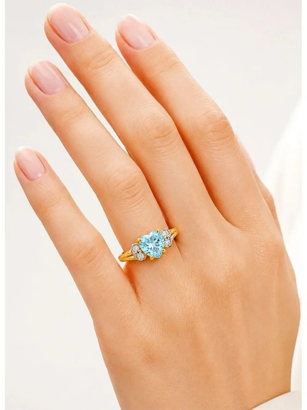 Genuine 0.78 Cts Aquamarine & Diamond Ring 14k Yellow Gold